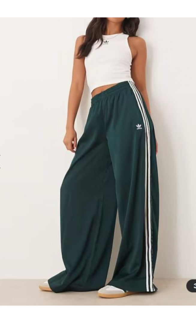 adidas Originals wide leg satin joggers in green