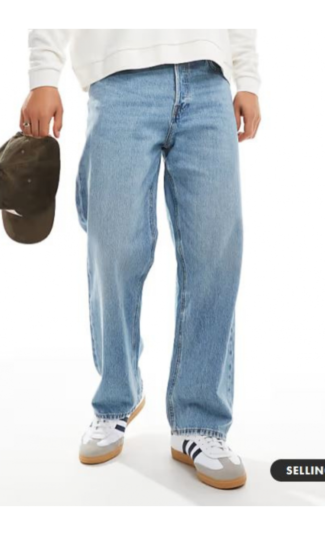 Jack & Jones Alex baggy jeans in mid blue vintage wash