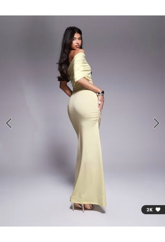 ASOS DESIGN one shoulder ruched mesh maxi dress in buttermilk