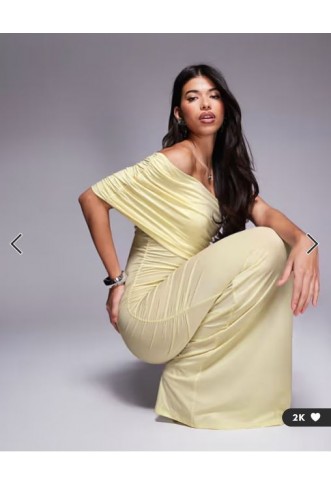 ASOS DESIGN one shoulder ruched mesh maxi dress in buttermilk