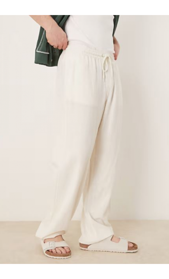 ASOS DESIGN baggy fit pull on linen rich trouser in white