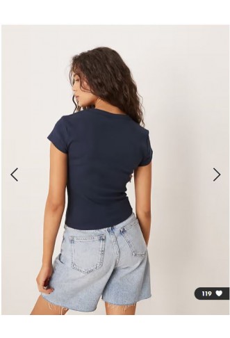 ASOS DESIGN baby tee with gingham lemon graphic in navy