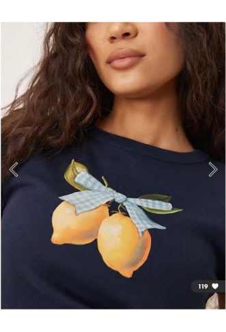 ASOS DESIGN baby tee with gingham lemon graphic in navy