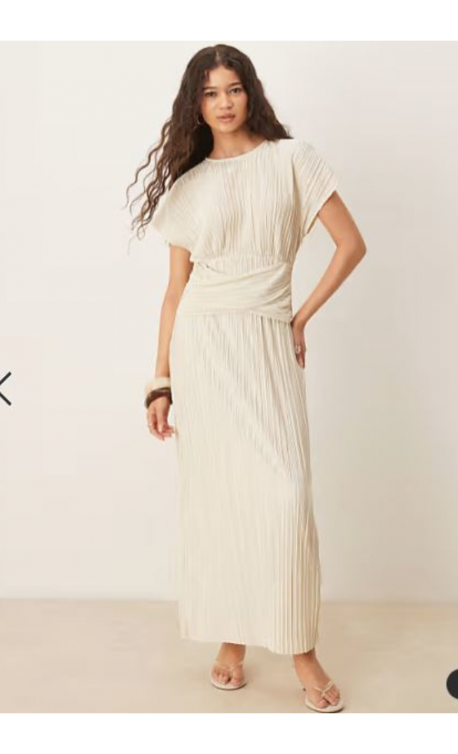 ASOS DESIGN plisse sleeveless twist front maxi dress in buttermilk