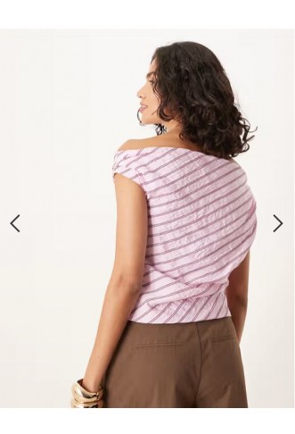 ASOS DESIGN modal drape off shoulder top in pink stripe co ord