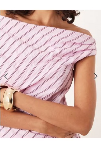 ASOS DESIGN modal drape off shoulder top in pink stripe co ord