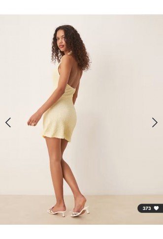 ASOS DESIGN halter mini textured dress in lemon