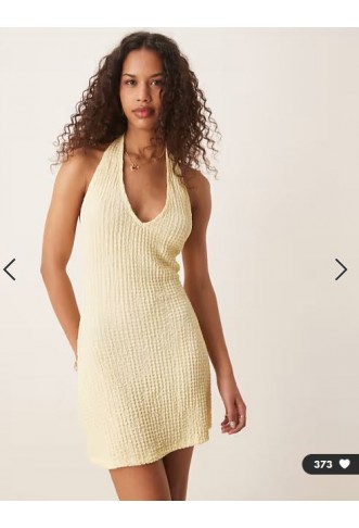 ASOS DESIGN halter mini textured dress in lemon