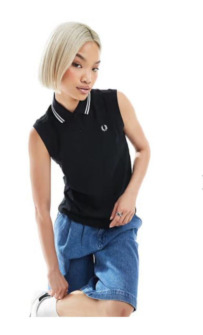 Fred Perry twin tipped sleeveless polo shirt in black/white