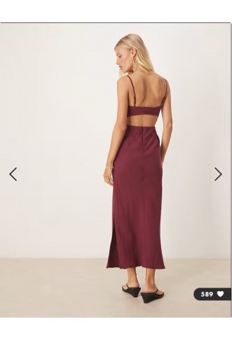 ASOS DESIGN folded bust detail cut out midi slip dress in cherry red