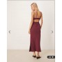 ASOS DESIGN folded bust detail cut out midi slip dress in cherry red