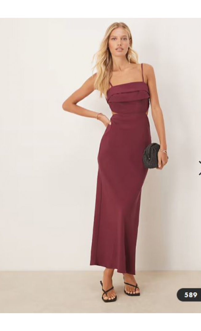 ASOS DESIGN folded bust detail cut out midi slip dress in cherry red