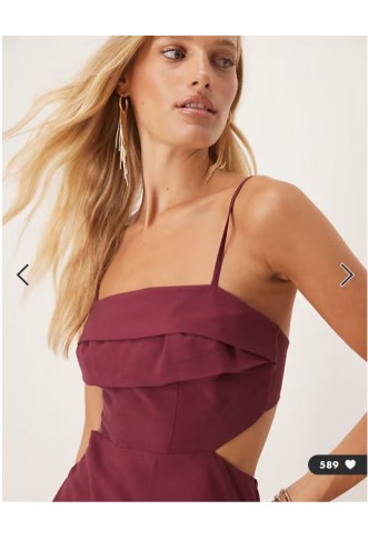 ASOS DESIGN folded bust detail cut out midi slip dress in cherry red