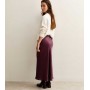 Petite Dark Burgundy Satin Bias Cut Midi Skirt