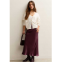 Petite Dark Burgundy Satin Bias Cut Midi Skirt