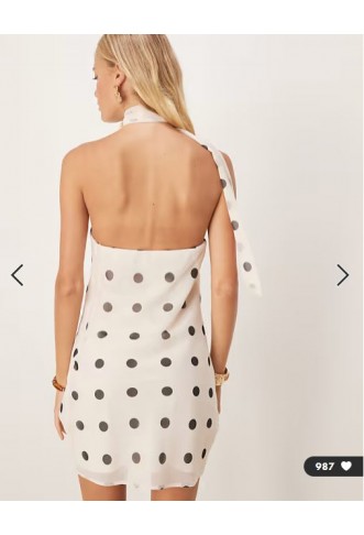 ASOS DESIGN chiffon scarf neck mini dress in polka dot