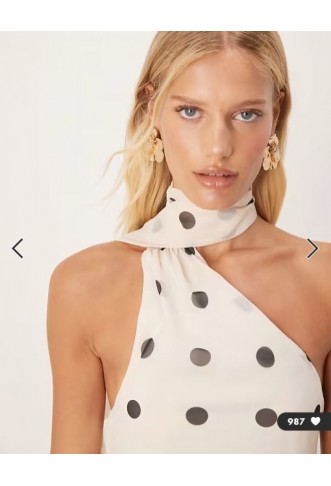 ASOS DESIGN chiffon scarf neck mini dress in polka dot