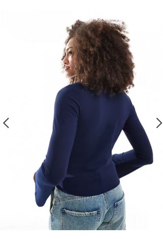ASOS DESIGN flute sleeve roll neck top in navy