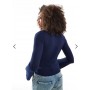 ASOS DESIGN flute sleeve roll neck top in navy