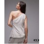 Topshop co ord linen stripe one shoulder top in cream