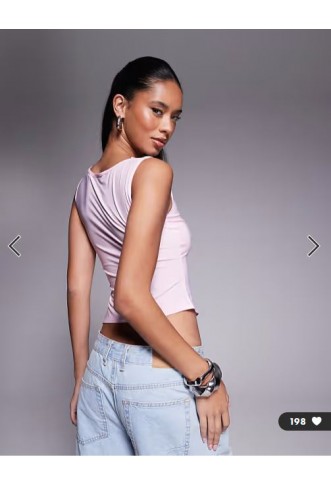 ASOS DESIGN slash neck top with ruffle godet detail in pastel pink