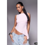ASOS DESIGN slash neck top with ruffle godet detail in pastel pink