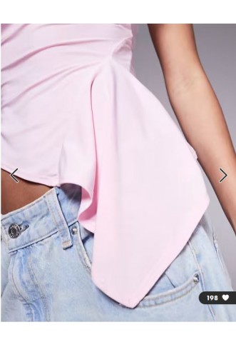 ASOS DESIGN slash neck top with ruffle godet detail in pastel pink