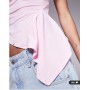 ASOS DESIGN slash neck top with ruffle godet detail in pastel pink
