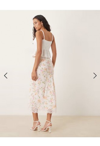 Mango lace trim maxi skirt in pink floral