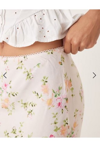 Mango lace trim maxi skirt in pink floral