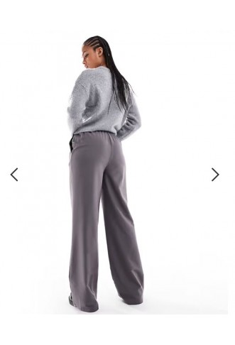 ASOS DESIGN Tall tailored wide leg trousers with contrast waistband in charcoal