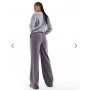 ASOS DESIGN Tall tailored wide leg trousers with contrast waistband in charcoal