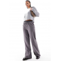 ASOS DESIGN Tall tailored wide leg trousers with contrast waistband in charcoal
