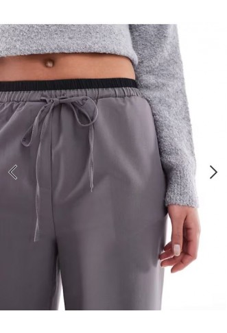ASOS DESIGN Tall tailored wide leg trousers with contrast waistband in charcoal