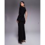 ASOS DESIGN one sleeve trim detail maxi dress with sheer skirt in black