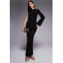 ASOS DESIGN one sleeve trim detail maxi dress with sheer skirt in black