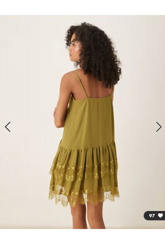 ASOS DESIGN cami tiered ruffle mini dress in olive