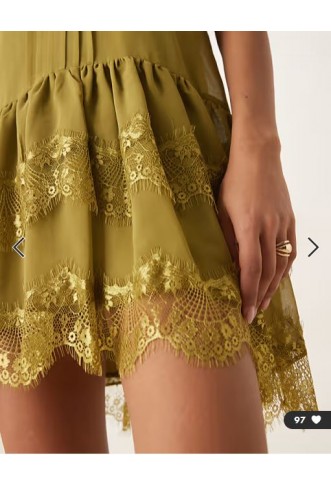 ASOS DESIGN cami tiered ruffle mini dress in olive