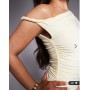 Kaiia exclusive double layered slinky twist off shoulder bodycon maxi dress in butter yellow