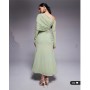 ASOS DESIGN long sleeve slouchy bardot mesh mix maxi dress in sage green - LGREEN