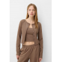 Bershka Knit Cardigan in Dark Beige