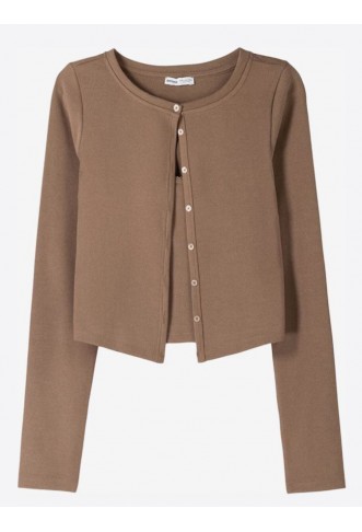 Bershka Knit Cardigan in Dark Beige
