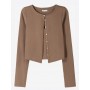 Bershka Knit Cardigan in Dark Beige