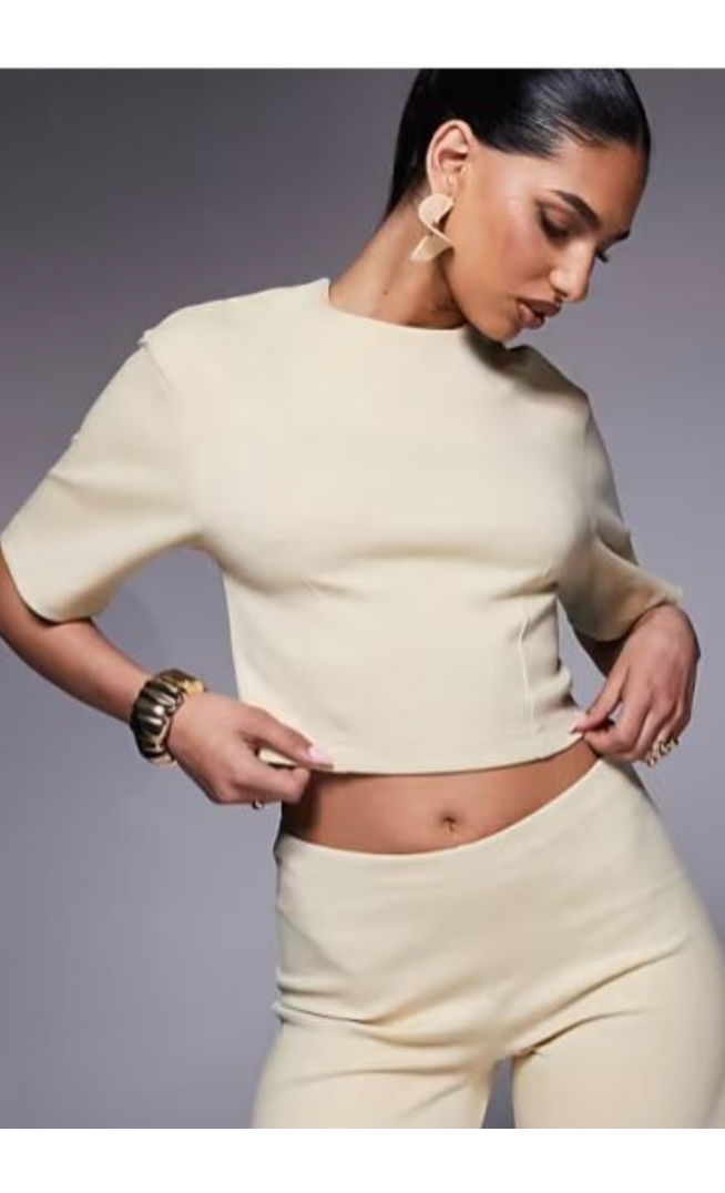 ASOS DESIGN sculpted interlock tee with half sleeves in lemon