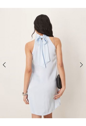 VILA satin halter mini dress in pastel blue