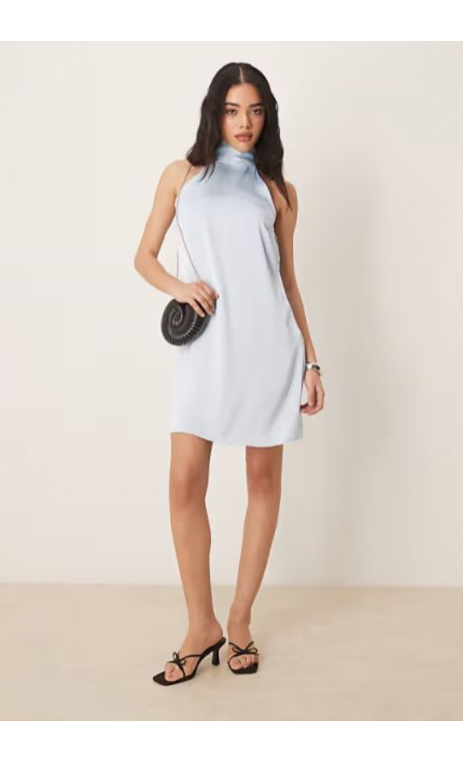 VILA satin halter mini dress in pastel blue