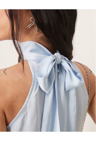 VILA satin halter mini dress in pastel blue