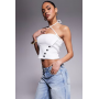 Liquor N Poker halter ribbed top with studs in white