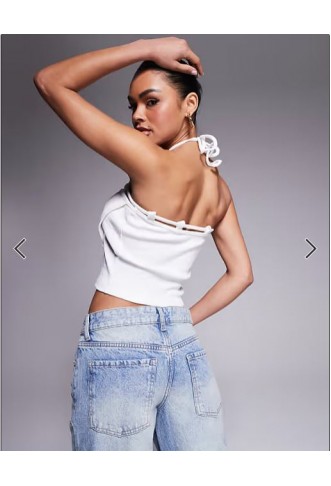 Liquor N Poker halter ribbed top with studs in white