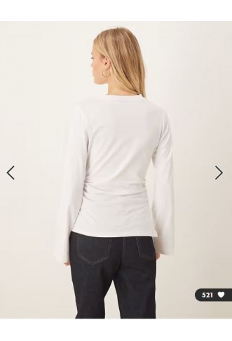 ASOS DESIGN cinched side asymmetric long sleeve top in white